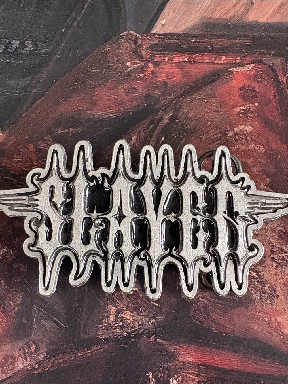 Silver and Black Metal Logo belt buckle- Slayer